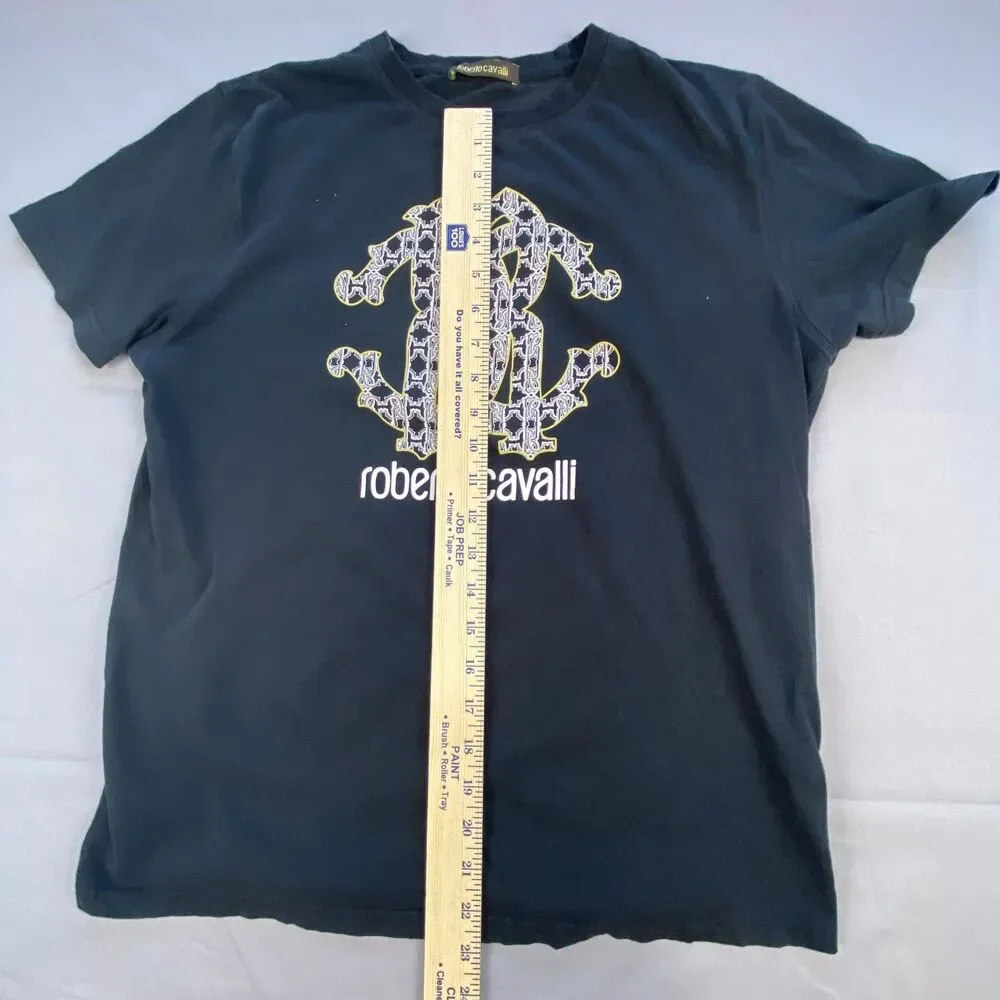 Roberto Cavalli Mens Monogram Logo Graphic T-Shirt Short Sleeve Black Medium M